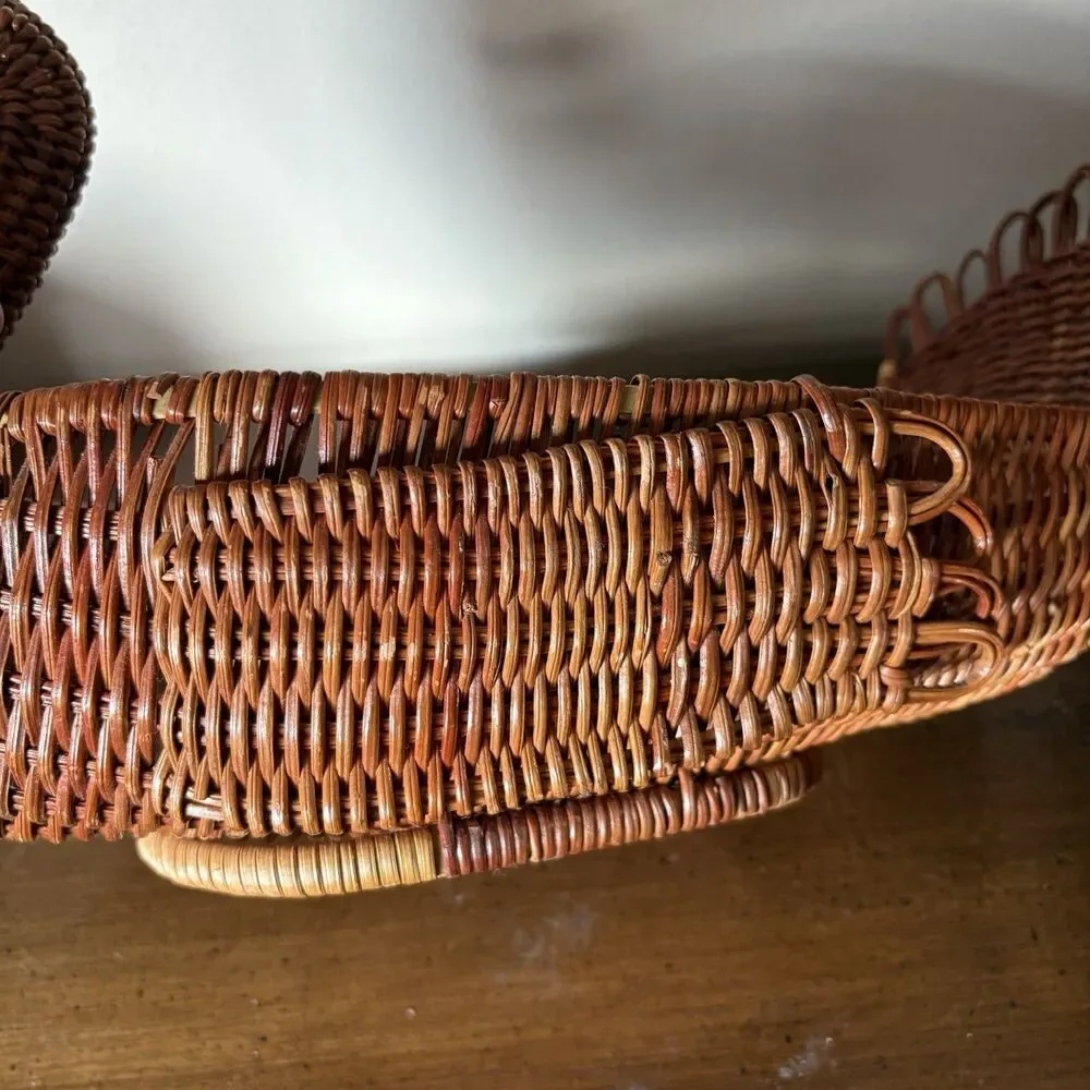 Vtg Turkey Woven Rattan Basket Home Fall Decor Holiday Centerpiece Thanksgiving